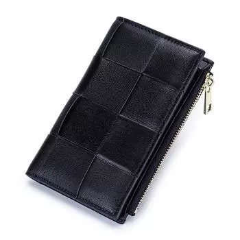 Кошельки из овчины среднего размера для женщин, высококачественный кошелек из натуральной кожи, двухстворчатый держатель для карточек для вязания чёрный