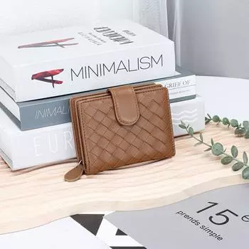 Кошельки женские из плетеной натуральной кожи, первый слой из коровьей кожи, короткий кошелек с застежкой-молнией, держатель для карточек и монет чёрный