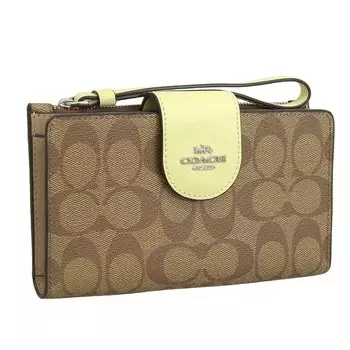 Кошелек Bifold Outlet Длинный кошелек с ремешком Signature Leather C2874 C2869 C8729 C3722 TECH WALLET [Coach] Женский (ХАКИ/БЛЕДНО-ЛАЙМОВЫЙ/Жёлтый) [Элемент]