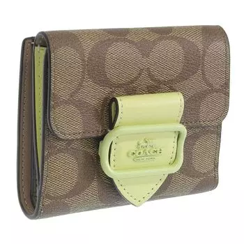 Кошелек Bifold Outlet Компактный складной кошелек кожаный брендовый маленький Morgan SMALL MORGAN WALLET x Pale [Coach] женский (Хаки Лайм/Зеленый) [Элемент]