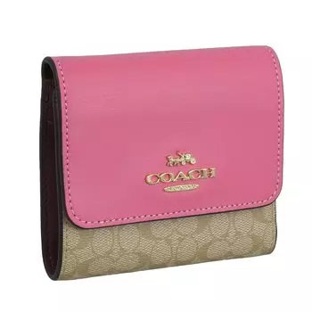 Кошелек Bifold Outlet складной кошелек Мини кошелек фирменный кожаный бренд CE930 CF369 МАЛЕНЬКИЙ ТРОЙНОЙ КОШЕЛЕК [Coach] женский (СВЕТЛЫЙ ХАКИ/ПЕТУНИЯ/Розовый)