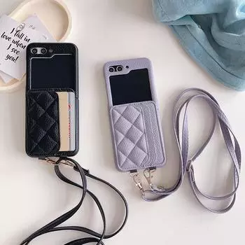 Кошелек через плечо для карт, кожаный чехол для Samsung Galaxy Z Flip 5 4 3 5G Flip5 Flip4, длинный ремешок, кошелек, карман, чехол For Samsung Z Flip4 белый