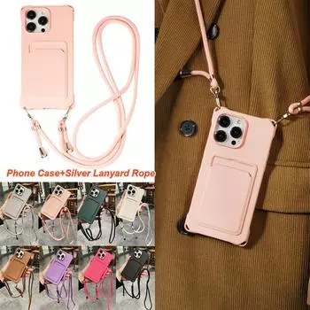 Кошелек через плечо с отделением для карт, жидкий силиконовый чехол для iPhone 15, 14, 13, 12, 11 Pro Max 15 14 Plus XS Max XR X 6 6s 7 8 Plus, мягкий чехол с ремешком на веревке iPhone 6/6s/7/8/SE 2020 белый