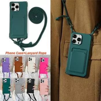 Кошелек через плечо с слотом для карт, жидкий силиконовый чехол для iPhone 15, 14, 13, 12, 11 Pro Max 14 Plus XS Max XR X 7 8 Plus 6 6s, силиконовый мягкий чехол с ремешком на веревке iPhone 6/6s/7/8/SE 2020 белый