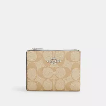 Кошелек Coach Bifold из канвы Signature, серебристый, светлый, хаки, мел