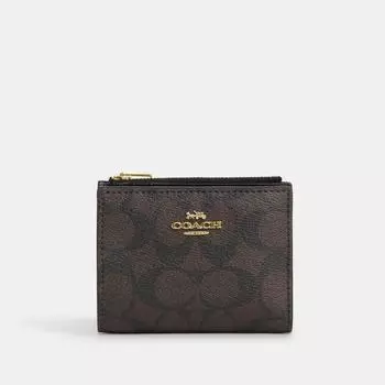 Кошелек Coach Bifold из канвы Signature золотисто-коричневый черный