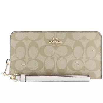 Кошелек COACH Длинный кошелек C4452 Круглая молния с ремешком Светло-хаки [Coach] Женский (Мел IMDQC) [Элемент]