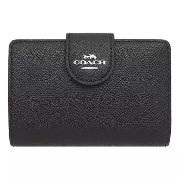 Кошелек COACH F06390 6390 из черной кожи с перекрестной зернистостью, средний кошелек с угловой молнией [Coach] (Кошелек Bifold) Женский [Продукт Outlet] [Бренд] [Товар] чёрный
