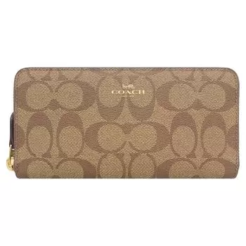 Кошелек COACH F59267 59267 Khaki x Saddle Luxury Signature PVC Leather Slim Accordion на молнии для женщин [Coach] (Длинный кошелек) [Продукт для аутлета] [Бренд]