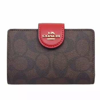 Кошелек COACH FC0082 C0082 Коричневый x 1941 Красный Фирменный кошелек из ПВХ-кожи среднего размера с угловой молнией [Coach] (Кошелек Bifold) Женская [Продукт Outlet] [Бренд]