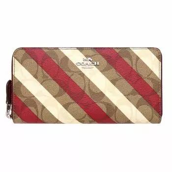 Кошелек COACH FC2533 C2533 Khaki Multi 3 Signature с диагональными полосками и застежкой-гармошкой на молнии [Coach] (Длинный кошелек) Женская [Продукт Outlet] [Бренд]
