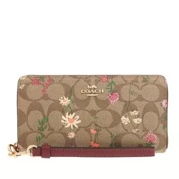 Кошелек COACH FC8736 C8736 цвета хаки с роскошным фирменным принтом полевых цветов, длинный кошелек на молнии [Coach] (Длинный кошелек) (с ремешком) Женский [Outlet