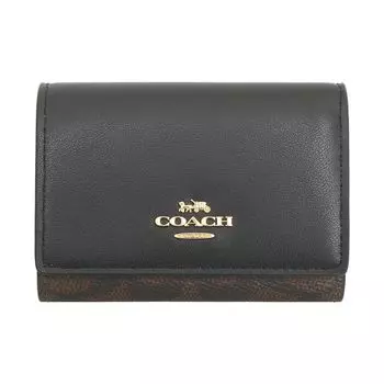 Кошелек COACH FCW804 CW804 из орехового и черного фирменного холщового кожаного микрокошелька с покрытием [Coach] (кошелек с тремя отделениями) Женская [Товар Outlet] чёрный