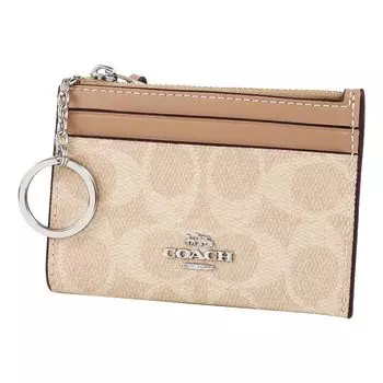 Кошелек COACH FCW870 CW870 песочно-серый с фирменным покрытием, брелок для ключей, мини-тощий чехол для удостоверения личности [Coach] (Чехол для монет) Женская [Товар Outlet] [Бренд] [Товар]