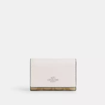 Кошелек Coach Micro из канвы Signature, серебристый, светлый, хаки, мел