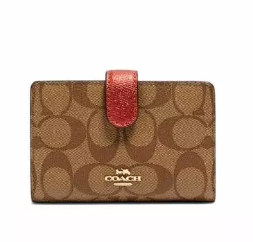 Кошелек Coach Signature из гладкой кожи среднего размера с угловой молнией, черный F67565 (Металлическая глина)