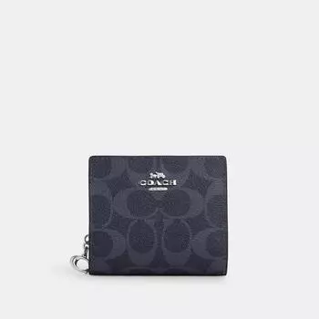 Кошелек Coach Snap из канвы Signature, серебристый деним темно-синего цвета