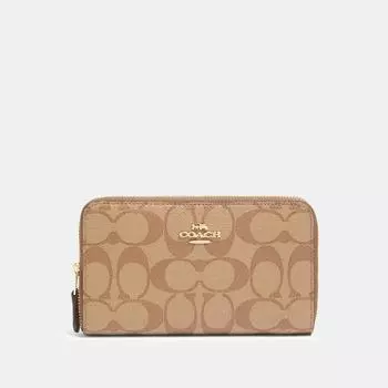 Кошелек Coach среднего размера на молнии из парусины Signature золотистого цвета хаки Saddle 2