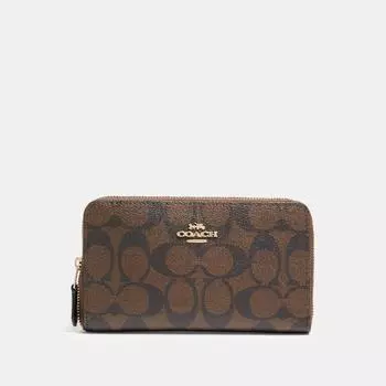 Кошелек Coach среднего размера на молнии из канвы Signature золотисто-коричневого черного цвета