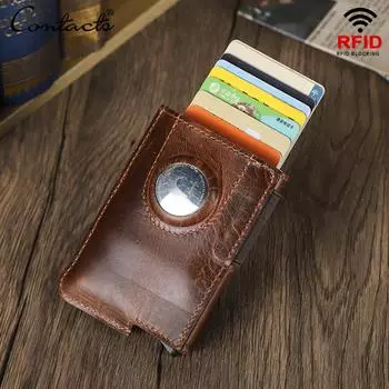 Кошелек CONTACT S из натуральной кожи в стиле ретро с защитой от радиочастотной идентификации, короткий держатель для карт, мини-кошелек для кредитных карт, сумка для кредитных карт кофейный
