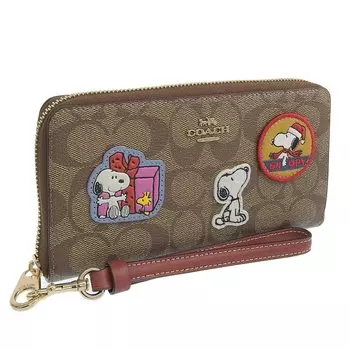Кошелек длинный кошелек Outlet с ремешком-молнией кожаный C4452 CE705 CF218 WOOD [Coach] женский (ХАКИКРАСНЫЙ МУЛЬТИ2/Бежевый) [Элемент]