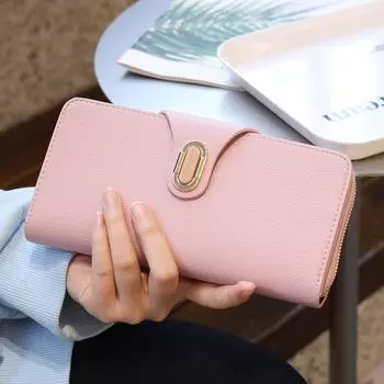 Кошелек длинный универсальный складной мобильный кошелек с пряжкой с несколькими отделениями для карт и держателями билетов зелёный