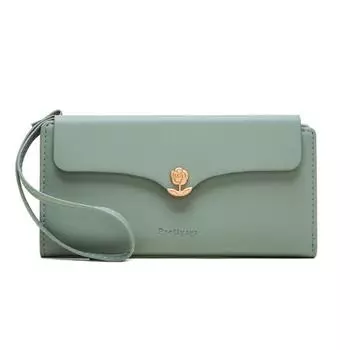 Кошелек длинный женский сумка на молнии с пряжкой зелёный