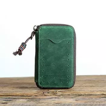 Кошелек для карт из натуральной кожи с кольцом для ключей, кожаный брелок ручной работы и кошелек на молнии, мужской органайзер для ключей чёрный