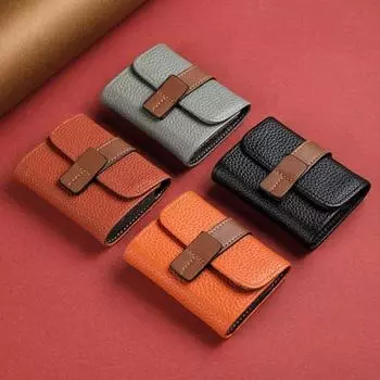 Кошелек для мелочей, кожаный кошелек с однотонной пряжкой, искусственный цвет, держатель для кредитных карт для студентов, большой чёрный