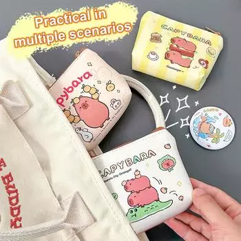 Кошелек для монет Capybara из мультфильма Kawaii, многофункциональная сумка для хранения большой емкости, милый портативный креативный мини-кошелек, детские подарки as the picture