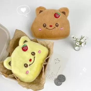 Кошелек для монет и карточек в виде медведя-клубнички для детей - маленькая сумка для хранения с подвеской