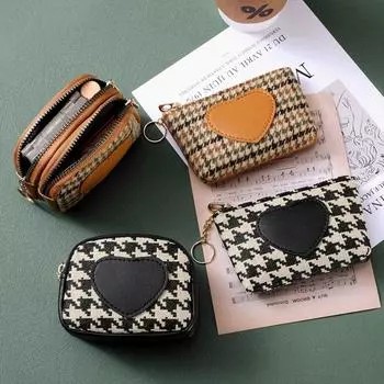 Кошелек для монет из искусственной кожи, сумка для ключей от машины, кошелек для мелочи, кошелек с узором «гусиная лапка», ультратонкий зажим для денег, короткий стильный кошелек