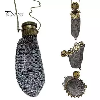 Кошелек для монет из кольчужной сетки, винтажный двойной держатель для монет с закручивающейся крышкой, коллекционный кошелек в викторианском стиле серебряный