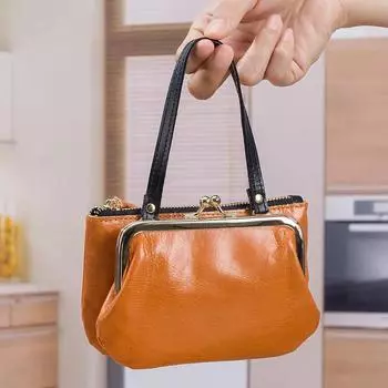 Кошелек для монет из натуральной коровьей кожи, женская винтажная сумка на плечо, большая вместительная сумка, кошелек-клатч чёрный