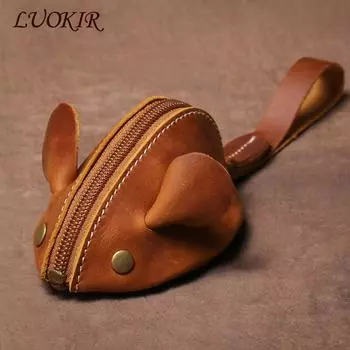 Кошелек для монет из натуральной кожи в виде мыши, маленькая сумка для монет, креативная сумка для ключей на молнии, детский кошелек с рисунком чёрный