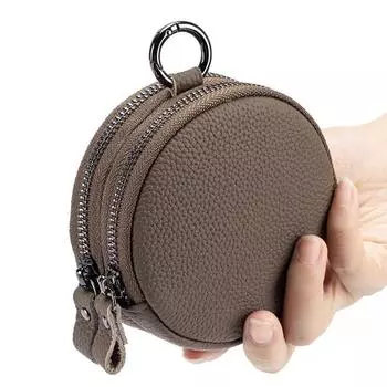 Кошелек для монет из натуральной кожи, маленькая круглая сумка, женская сумка для хранения наушников с двойной молнией, мини-кошелек чёрный