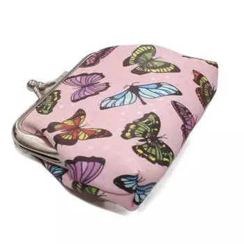 Кошелек для монет из полиэстера с зажимом и пряжкой из искусственной кожи с принтом бабочек синий