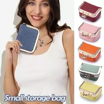Кошелек для монет, маленькая сумка для украшений, искусственная кожа, золотая застежка-клипса, серьги, кольца, ожерелье, органайзер в стиле ретро синий
