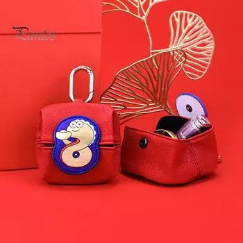 Кошелек для монет, маленькая сумка для наушников, искусственная кожа, мультяшный узор змеи, серьги, кольца, ожерелье, органайзер, ретро-компактный футляр для ювелирных изделий красный