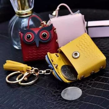 Кошелек для монет, милый мультяшный дизайн совы, брелок для ключей, заклепки ручной работы, украшение для хранения серый