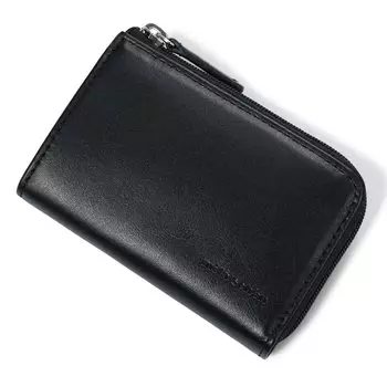 Кошелек для монет на молнии из натуральной кожи Shadow Smooth MSMW2AC1 Чехол для монет из коровьей кожи черного цвета [Mirashawn] L-образный мужской [10]