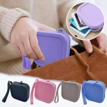 Кошелек для монет, наушников, документов, силиконовый, легкий, гладкий, с застежкой-молнией, брелок, держатель, портативная сумка для ежедневного использования, походов по магазинам и на работу темно-синий