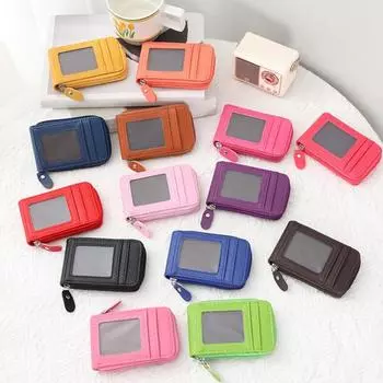 Кошелек для монет с 14 отделениями для карт, большой вместительный держатель для карт, окошком для удостоверения личности, застежкой-молнией против кражи красный