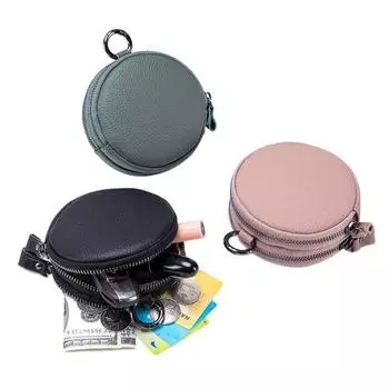 Кошелек для монет с двойной застежкой-молнией, круглый, компактный, портативный, из искусственной кожи вино красного