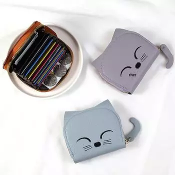 Кошелек для монет с корейским мультяшным принтом: Милый кошелек из искусственной кожи с отделениями для карт и держателем для удостоверения личности