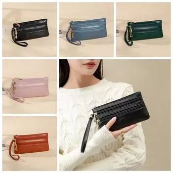 Кошелек для монет с несколькими карманами и двумя молниями, большой емкости, с узором личи, длинный кошелек, элегантный для шопинга коричневый