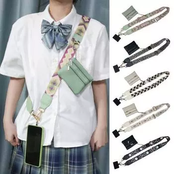 Кошелек для монет с ремешком для мобильного телефона, предотвращающим потерю, мини-держатель для карт, ремешок для подвешивания на шею с кошельком, регулируемая длина, сумка через плечо для ключей, карт, помады 1