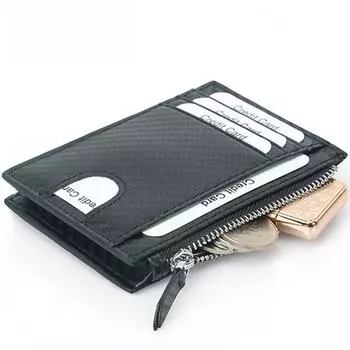Кошелек для монет с застежкой-молнией RFID - держатель для кредитных карт с узором из углеродного волокна и многофункциональный кошелек