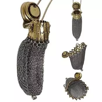 Кошелек для монет Yousheng Chainmail Mesh, винтажный двойной сетчатый держатель для монет с закручивающейся крышкой, коллекционный кошелек в викторианском стиле серебряный