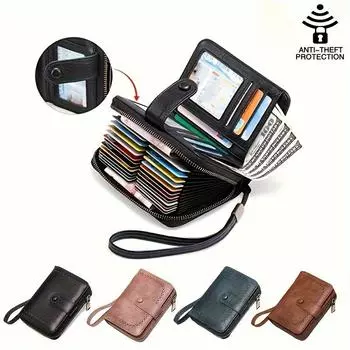 Кошелек для женщин, держатель для кредитных карт, RFID-блокировка, большая емкость, двойная молния, чехол для карт, органайзер с браслетом, 32 слота black